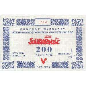 Solidarität, Ziegelstein 200 zl 1989 - Wahlfonds der Rzeszów K.O. -