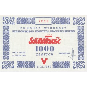 Solidarita, tehla 1 000 zl 1989 - Volebný fond K.O. Rzeszów -