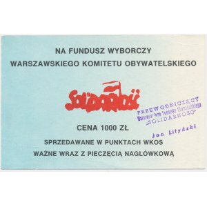 Solidarność, cegiełka 1.000 złotych na Fundusz Wyborczy Warszawskiego Komitetu Obywatelskiego