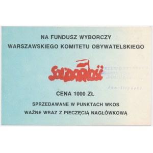 Solidarność, cegiełka 1.000 złotych na Fundusz Wyborczy Warszawskiego Komitetu Obywatelskiego