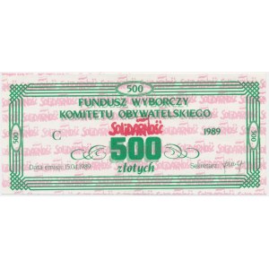 Solidarność, cegiełka 500 złotych 1989 na Fundusz Wyborczy Komitetu Obywatelskiego