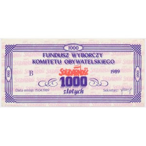 Solidarność, cegiełka 1.000 złotych 1989 na Fundusz Wyborczy Komitetu Obywatelskiego