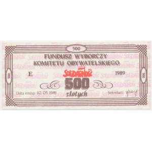 Solidarność, cegiełka 500 złotych 1989 na Fundusz Wyborczy Komitetu Obywatelskiego