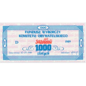 Solidarność, cegiełka 1.000 złotych 1989 na Fundusz Wyborczy Komitetu Obywatelskiego