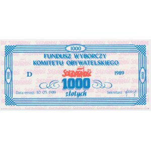 Solidarität, ein Beitrag von 1.000 PLN 1989 zum Wahlfonds des Bürgerkomitees