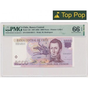 Čile, 2 000 pesos 1997 - PMG 66 EPQ