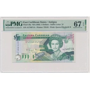 East Caribbean, 5 Dollars (1993) - PMG 67 EPQ