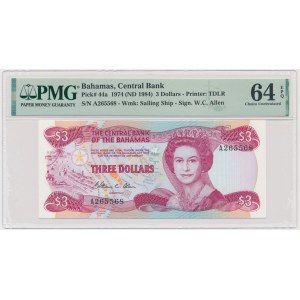 Bahamy, 3 USD 1974 (1984) - PMG 64 EPQ