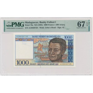 Madagascar, 1.000 Francs=20 Ariary 1994 - PMG 67 EPQ