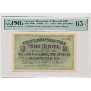 Poznaň, 3 ruble 1916 - W - krátka doložka - PMG 65 EPQ