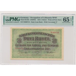 Poznaň, 3 ruble 1916 - W - krátká doložka - PMG 65 EPQ