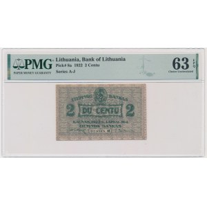 Litauen, 2 Cents 1922 - PMG 63 EPQ