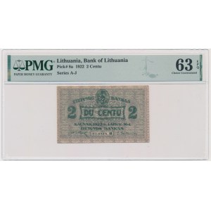 Litva, 2 centy 1922 - PMG 63 EPQ