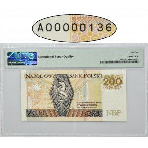 200 złotych 2015 - AO 0000136 - PMG 55 EPQ - niski numer -