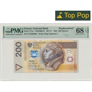 200 zlotých 1994 - YC - PMG 68 EPQ - náhradná séria