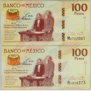 Mexiko, sada pamätných bankoviek, 100 pesos 2017 (2 ks)