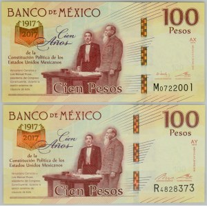 Meksyk, zestaw banknotów okolicznościowych, 100 pesos 2017 (2 szt.)