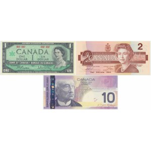 Kanada, sada 1-10 dolárov 1967-2008 (3 ks).