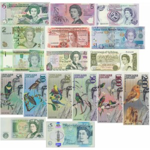 Group of world banknotes with Queen Elisabeth II (17 pcs.)