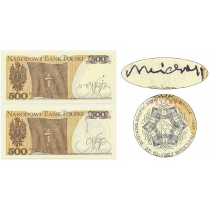 500 złotych 1982 - FE - z autografem A. Heidricha (2 szt.)