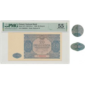 20 złotych 1946 - C - PMG 55 - NIEBIESKA - RZADKOŚĆ