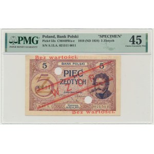 5 gold 1919 - MODEL - S.13.A. - PMG 45 - low overprint