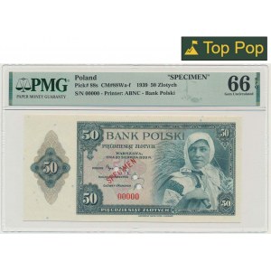 ABNCo, 50 złotych 1939 - SPECIMEN - 00000 - PMG 66 EPQ
