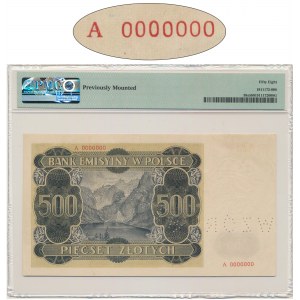 500 złotych 1940 - WZÓR - A 0000000 - PMG 58 - RZADKI
