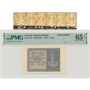 1 zlatý 1940 - MODEL - PMG 65 EPQ - perforácia