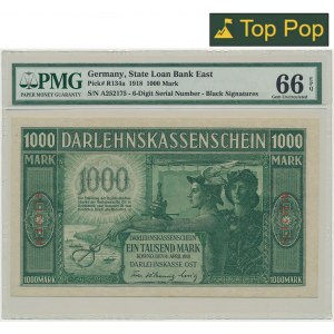 Kowno, 1.000 Mark 1918 - A - 6 digital serial number - PMG 66 EPQ