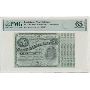 USA, Luzjana, Nowy Orlean, 5 dolarów 187. - PMG 65 EPQ - numerator zielony -