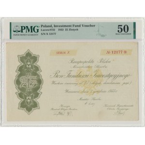 Investičný fond kupón PLN 1933, 25 - séria X, PMG50