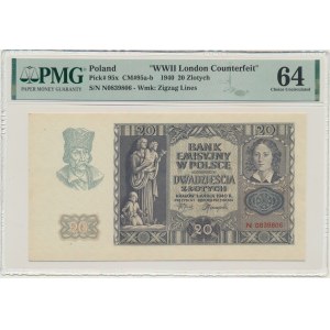 20 zlatých 1940 - N - Londýnsky falzifikát - PMG 64