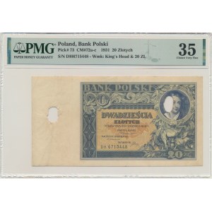 20 złotych 1931 - DH. - PMG 35 - kasowany