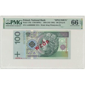 100 Zloty 1994 - MODELL - AA 0000000 - Nr. 1914 - PMG 66 EPQ
