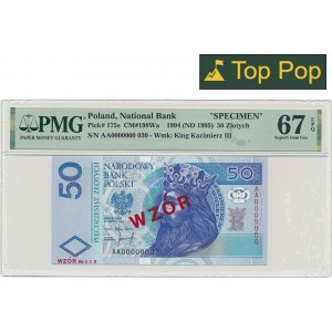 50 złotych 1994 WZÓR - AA 0000000 - Nr 030 - PMG 67 EPQ - bardzo niski numer wzoru
