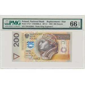 200 złotych 1994 - YB - PMG 66 EPQ - seria zastępcza