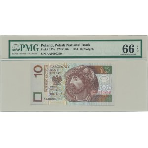 10 złotych 1994 - AA 0000269 - PMG 66 EPQ - niski numer