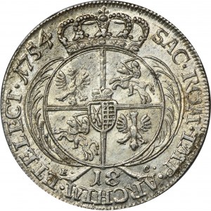 Augustus III of Poland, 18 Groschen Leipzig 1754 EC - RARE