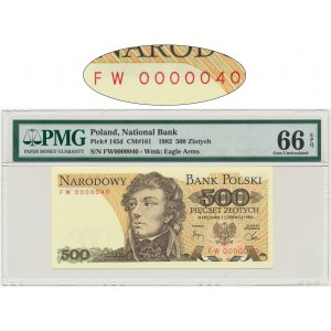 500 zlatých 1982 - FW - PMG 66 EPQ - nízké sériové číslo
