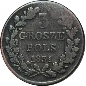 Powstanie Listopadowe, 3 Grosze Warszawa 1831 KG - DUCH