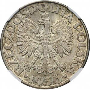 Żaglowiec, 5 złotych 1936 - NGC MS63 - PIĘKNY