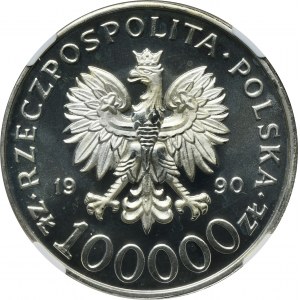 100.000 złotych 1990 Solidarność - TYP A - NGC MS66