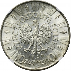 Piłsudski, 10 zlatých 1939 - NGC MS64