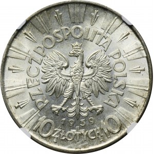 Piłsudski, 10 złotych 1939 - NGC MS64
