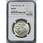 Piłsudski, 10 złotych 1939 - NGC MS64