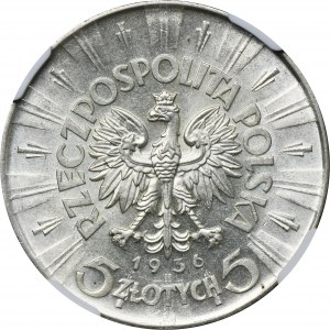 Piłsudski, 5 zl. 1936 - NGC MS63 - FRESH