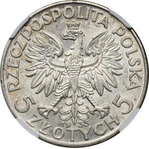 Głowa Kobiety, 5 złotych Warszawa 1933 - NGC MS61