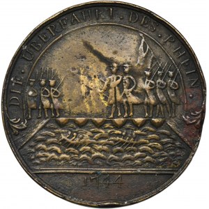 Francie, Lotrinské vévodství, Karel Lotrinský, medaile připomínající překročení Rýna a vpád do Alsaska 1744