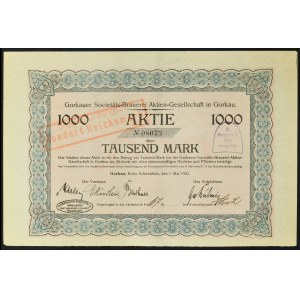 Gorkauer Societäts Brauerei, share 1,000 marks 1923